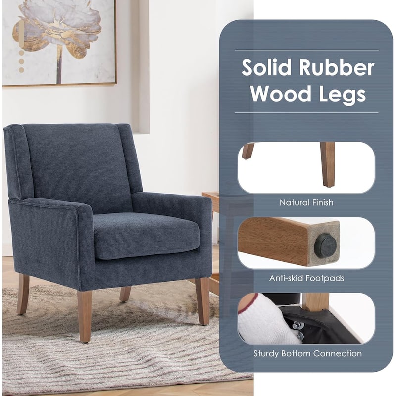 Mid-Century Linen Wing Chair - Tailored Channel Tufting & Walnut Tapered Legs, Compact Accent for Reading Nooks