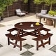 preview thumbnail 4 of 11, Patio 8-seater Round Dining Set with 4 Built-in Benches Brown