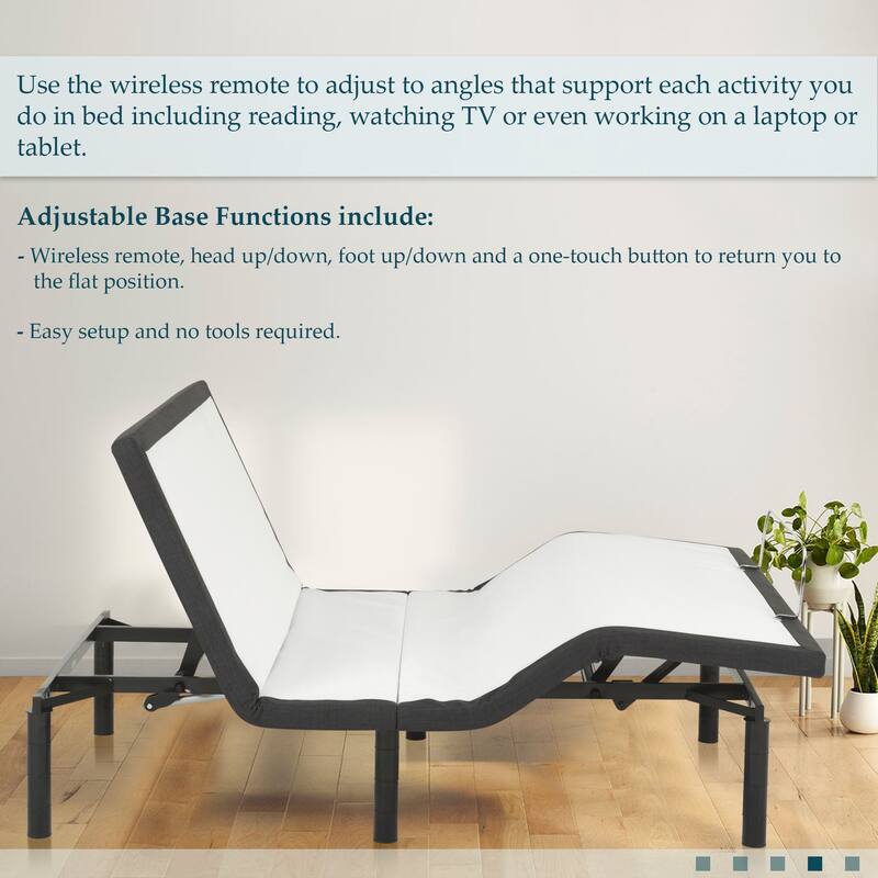 15" Adjustable bed base With Zero gravity, Head and foot incline, Wireless remote and Foot Retainer Bar.
