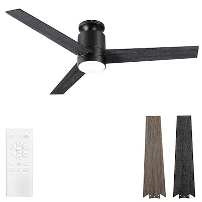 Ceiling Fans with Lights Flush Mount,52 Inch Modern Black Ceiling Fan with Light & Remote Control 3 Wood Blades LED Ceiling Fan