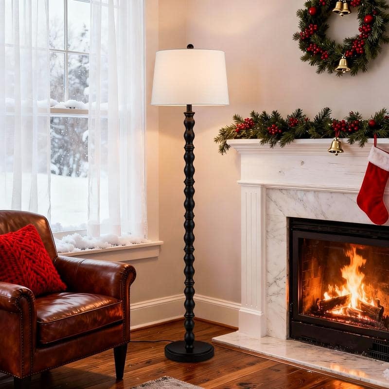 KAWOTI 60.25'' Black Standard Floor Lamp with Drum Shade