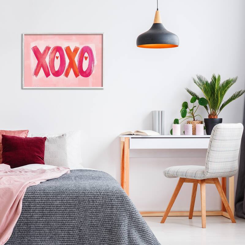 Stupell Pink XOXO with Hearts Framed Giclee Art Design By LSR Design Studio