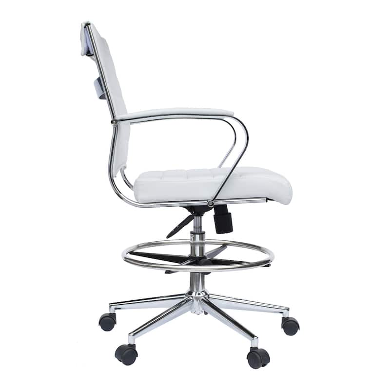 Set of 2 White Mid Open Padded Back Century Office Chair Wheels Ergonomic PU Leather Arm Rest Tilt Adjustable Height Swivel