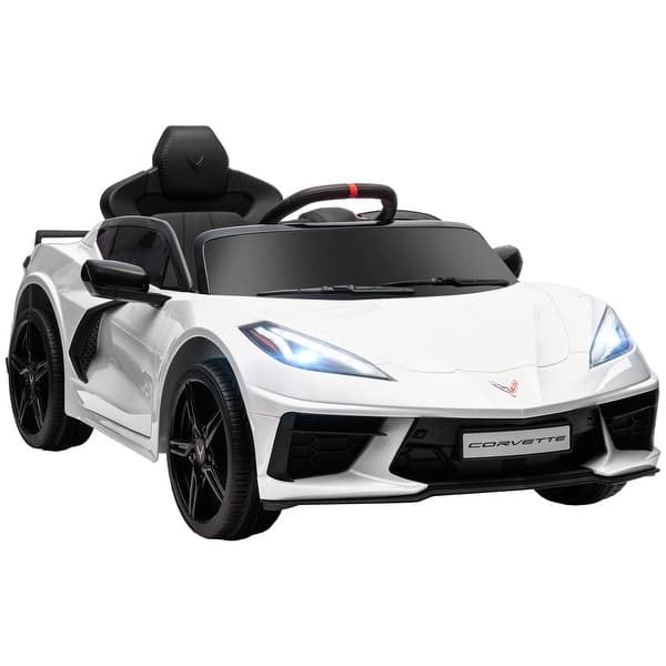 slide 2 of 30, 12V Chevrolet Corvette Licensed Electric Car for Kids with Remote Control, Music, Headlights, and Safety Features White