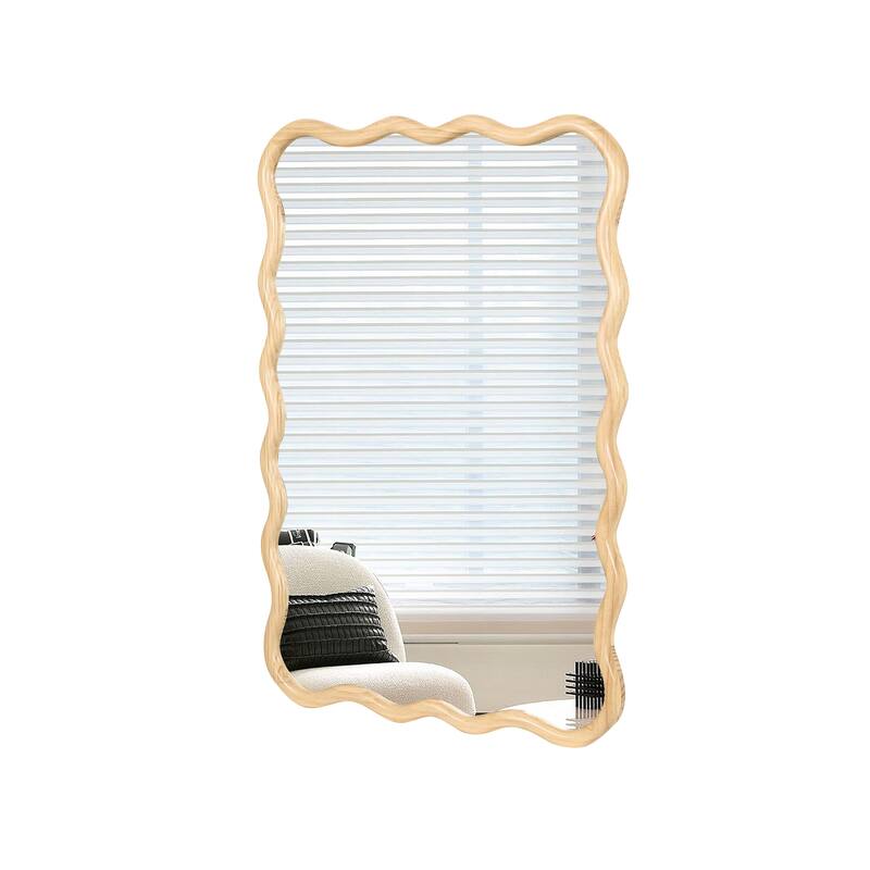 Solid Wood Wavy Frame Wall Mirror, 40"x28" Rectangle Design for Entryway, Cloakroom, and Dining Room