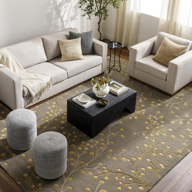 Livabliss Athena French Country Floral & Botanical Hand Tufted Area Rug - 12' x 15' - Mustard