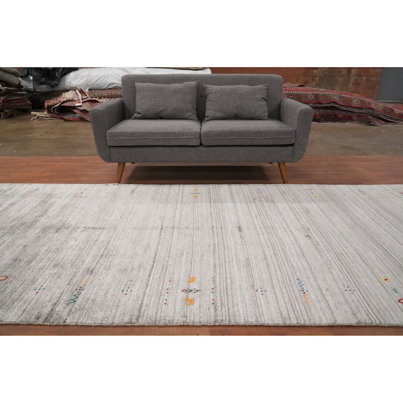 Hand Knotted Oriental Viscose Silk Carpet Tribal Animal Pictorial Greys & Charcoal Gabbeh Area Rug - 11' 8'' X 5' 0''