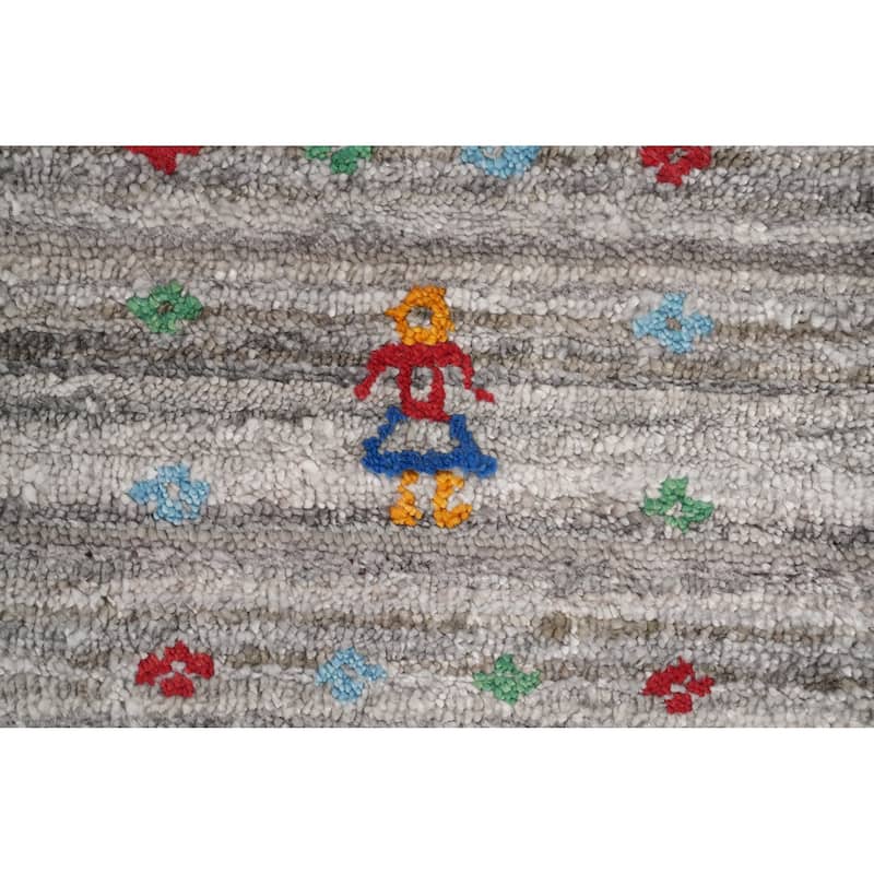 Hand Knotted Oriental Viscose Silk Carpet Tribal Animal Pictorial Greys & Charcoal Gabbeh Area Rug - 6' 2'' X 5' 11''