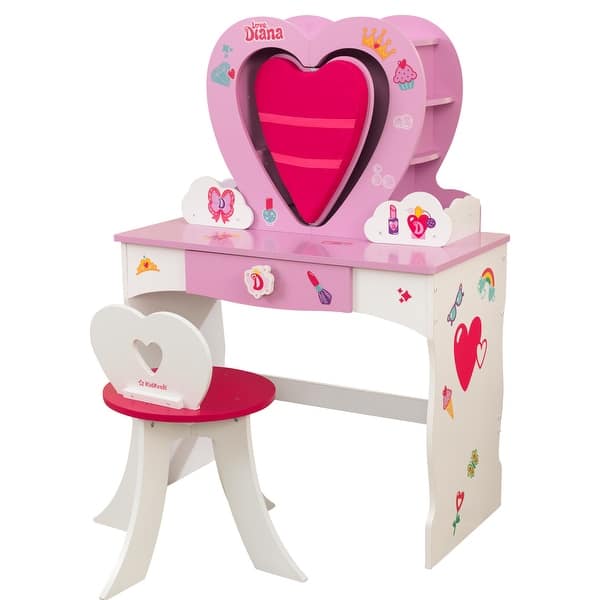 pink heart dressing table AIYAPLAY 2 Piece Pink Heart Mirror Kids Dressing Table Set