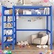 preview thumbnail 1 of 11, Full Size Modern Style Metal Loft Bed with 4-Tier Shelves and Storage,Blue Blue
