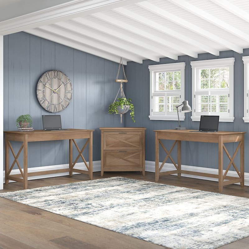 Key West 2 Person Desk Set with Lateral File Cabinet by Bush Furniture