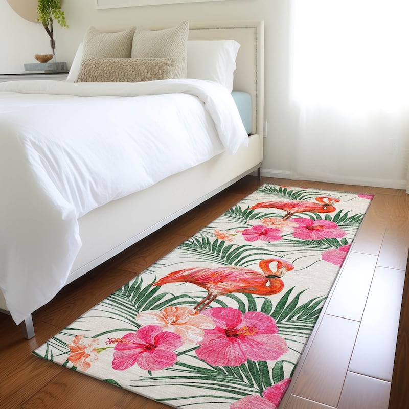 Premium Washable Super Soft Tropical Flamingo Mayfield Rug - Pink - 2' 3" x 7' 6" - Runner