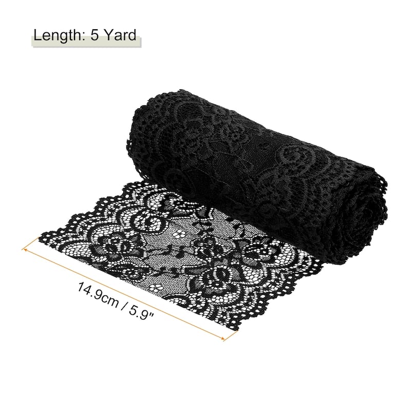 6 Inch Wide 5 Yard Lace Ribbon Floral Pattern Lace Trim Ribbon - Black