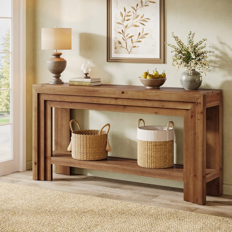 63-Inch Farmhouse Entryway Table, Solid Wood Console Tables