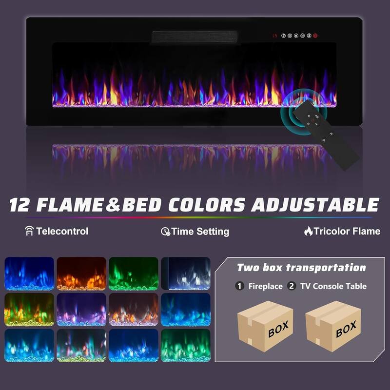 BOSSIN 82" Fireplace TV Stand with 50" Fireplace, Entertainment Center for TVs Up to 90", Console Cabinet With LED Light
