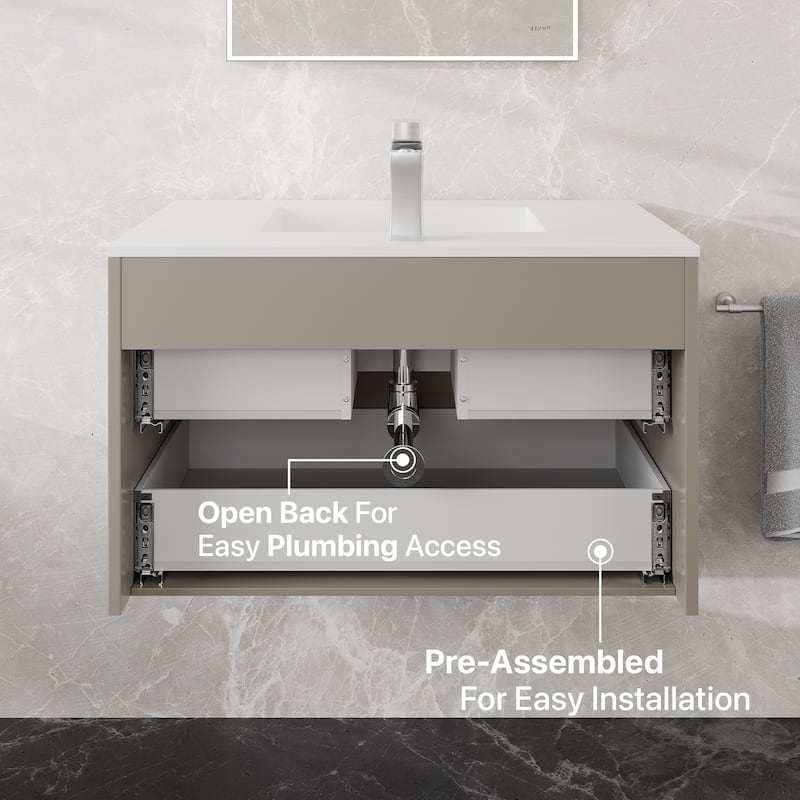 Element 32"W Wall Mount Bath Vanity with WH Solid Surface Top