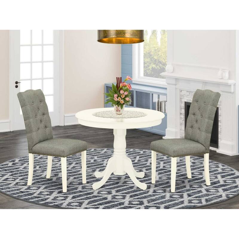 HomeStock 3-Pc Linen White Finish Solid Wood Top-Round Dining Room Set-Seats 4