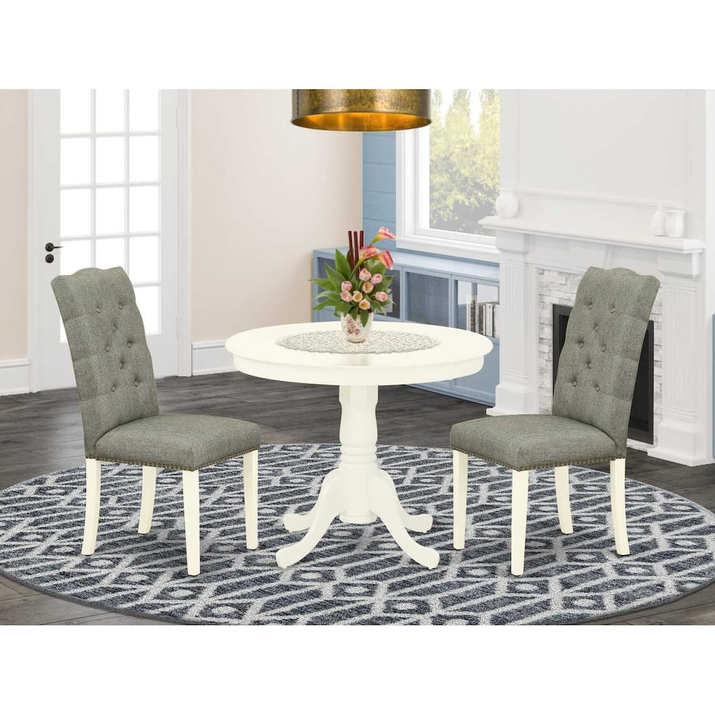 HomeStock 3-Pc Linen White Finish Solid Wood Top-Round Dining Room Set-Seats 4