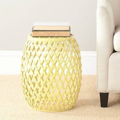 SAFAVIEH Steelworks Stripes Yellow Matte Iron Stool - 15" x 15" x 17.7"
