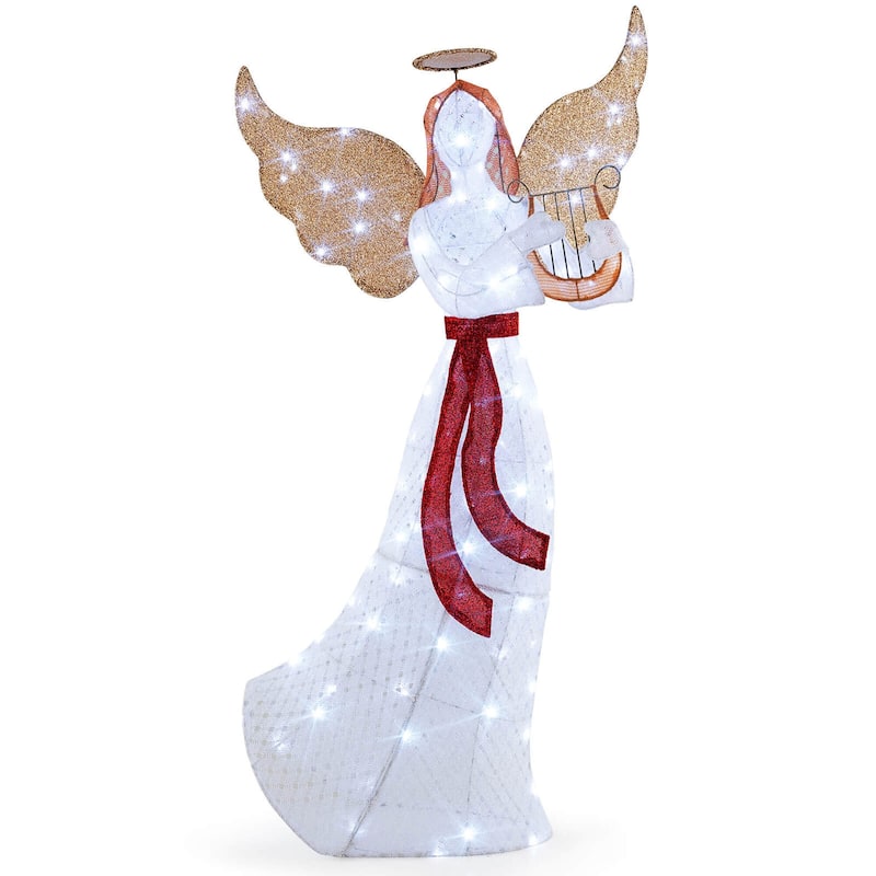 Outdoor Christmas Lighted Angel Winged Holiday Figure - White