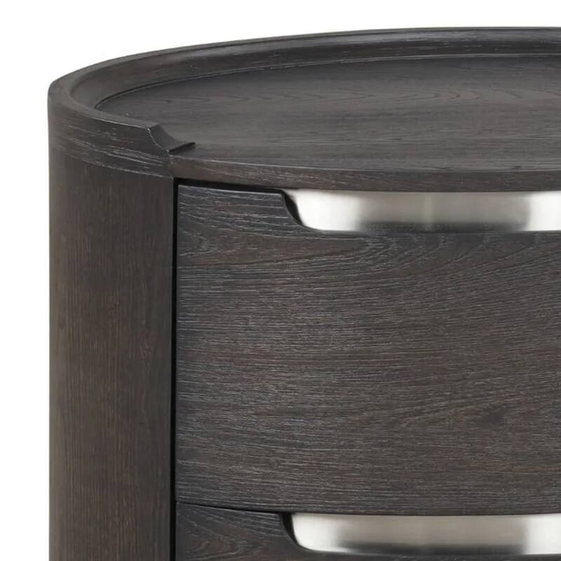 Osko Nightstand, 2 Storage Drawers, Black Poplar Wood, Nickel Trim
