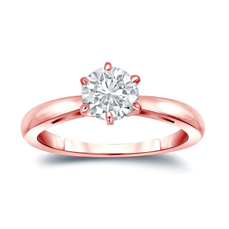 Auriya 14k Gold 3/4ctw Round Solitaire Diamond Engagement Ring 6-Prong GIA Certified