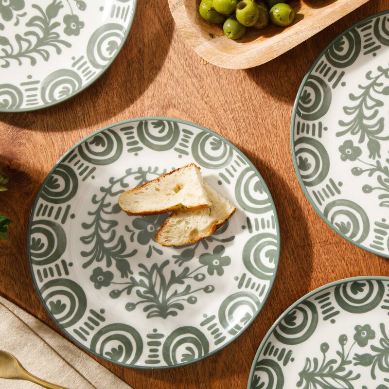 Bloomhouse - 2-Time Oprah's Favorite Things - Valencia Flor 4 Piece Salad Plate Set, 8.75" Stoneware Floral Decal Design