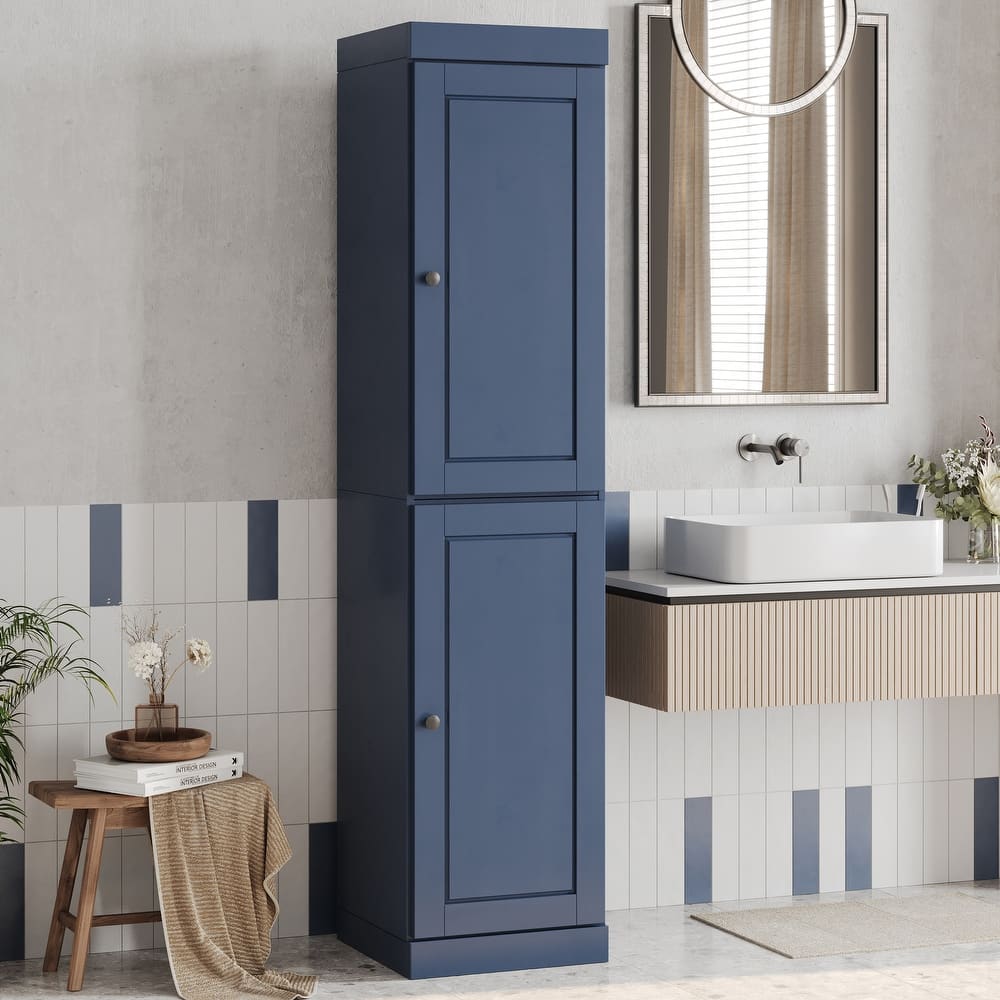 100% Solid Wood Tall Freestanding Bathroom Linen Cabinet with Doors, Adjustable Shelves, Modular Storage, 16.5" W x 71.5" H