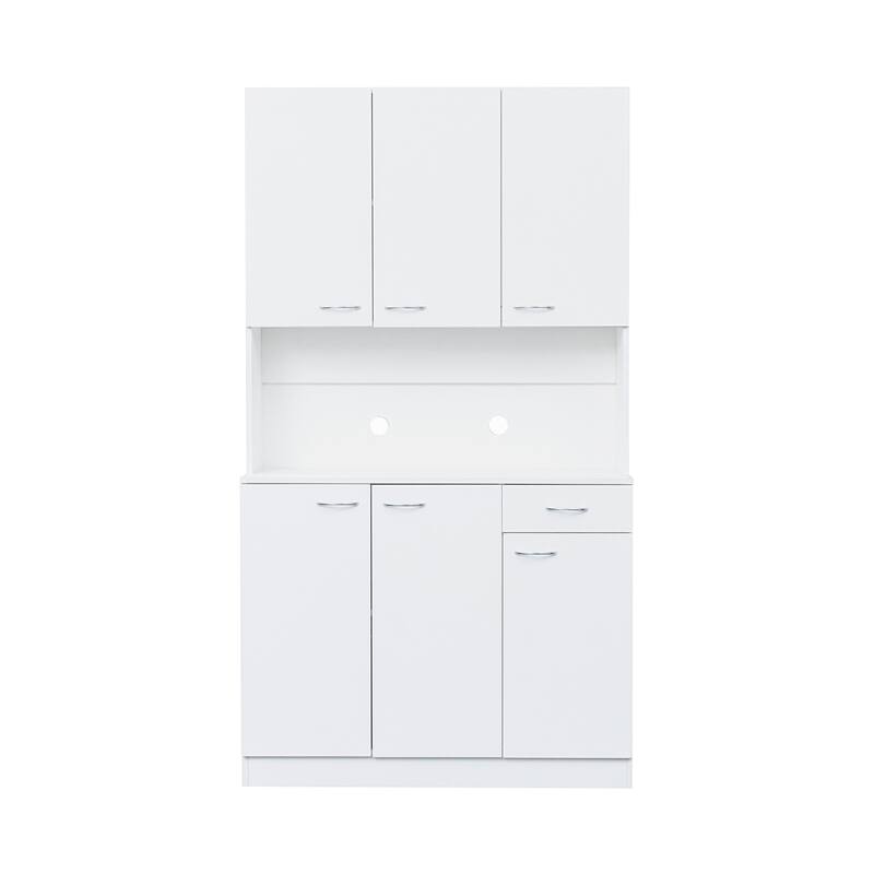 Roomfitters 70.87" Tall Kitchen Pantry Cabinet, Freestanding Buffet with 6 Doors, Drawer & Open Shelf