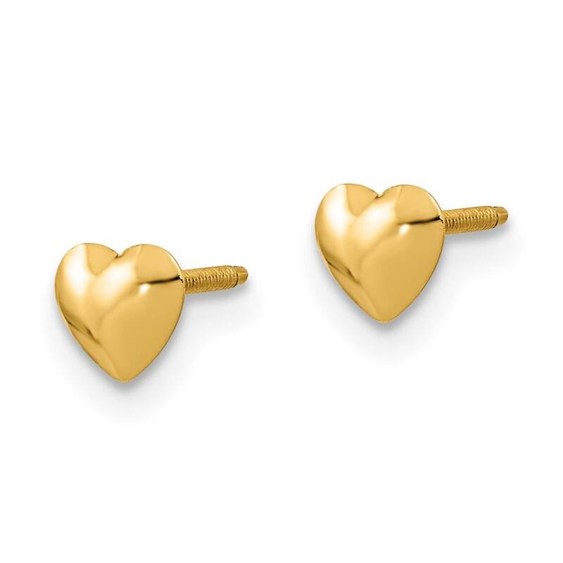 Curata 14k Yellow Gold Girls Polished Silicone Screw back 6mm Heart Earrings