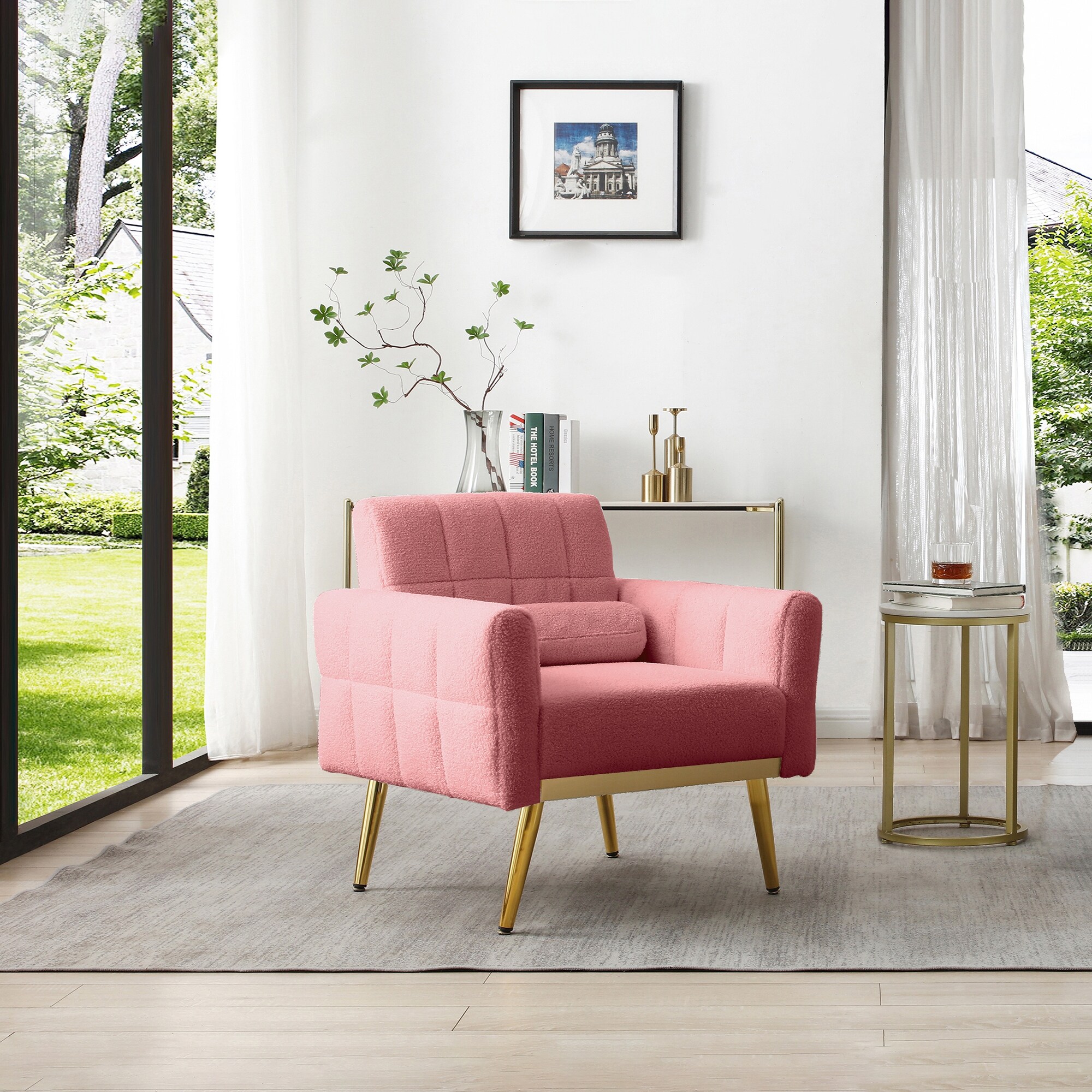 Upholstered Modern Biscuit Tufted Accent Chair Teddy Fabric