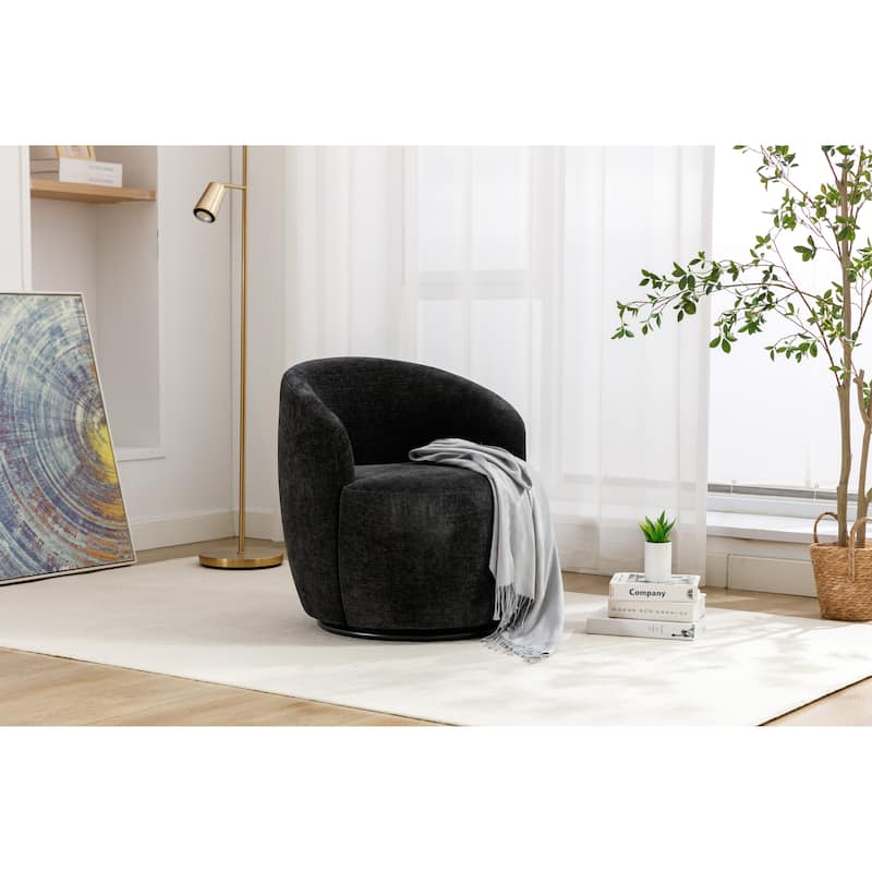 Chenille Fabric Swivel Accent Armchair Barrel Chair With Black Powder Coating Metal Ring
