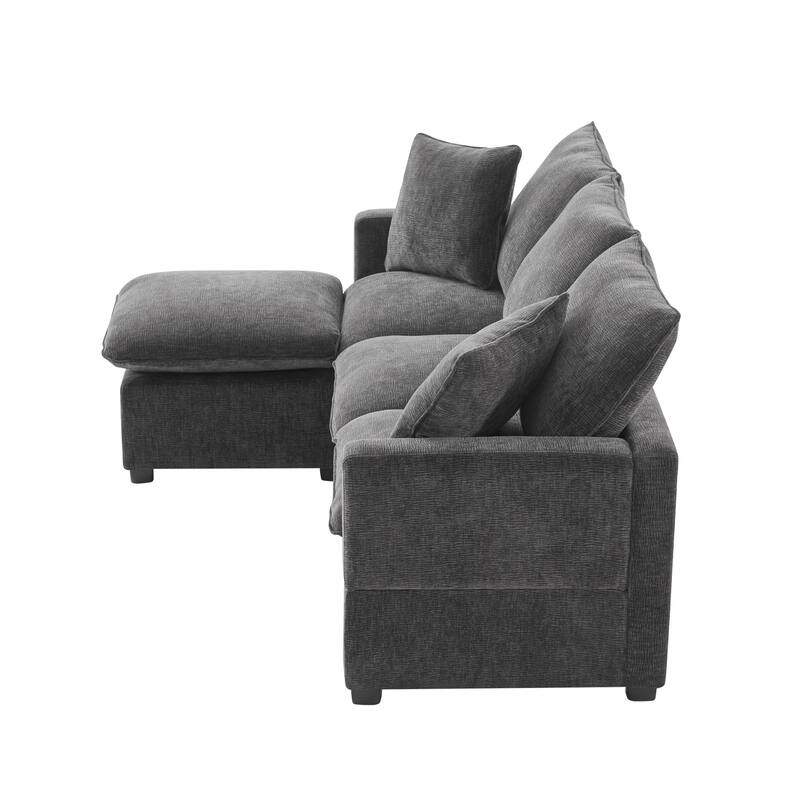 84" Modular Sofa Set with Ottoman & 2 Pillows, Free Combination 4 Seats L-Shape Chenille Sectional Sofa for Livingroom Apartment