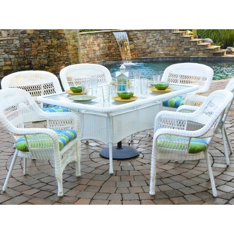 Portside Coastal White Outdoor Wicker Dining Set (7-Piece)