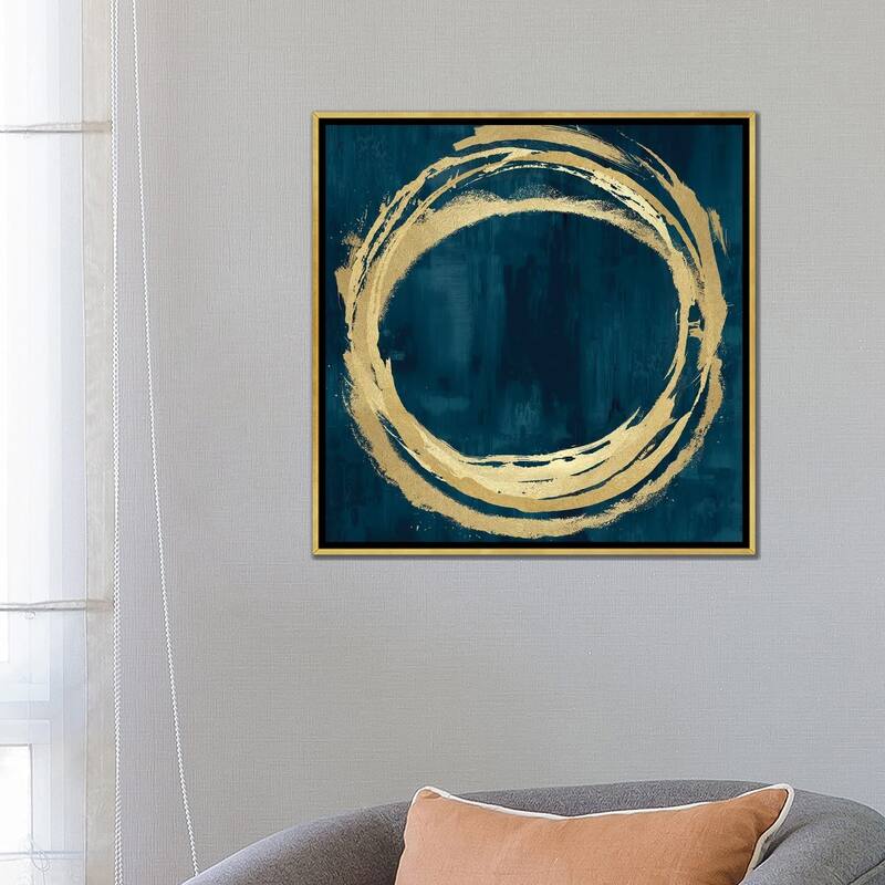 iCanvas "Circle Gold On Teal II" by Natalie Harris Framed Canvas Print