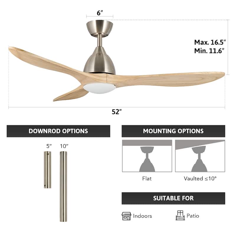CO-Z Mid-century Modern 3 - Blade Smart LED Ceiling Fan with Dimmable Light and Remote