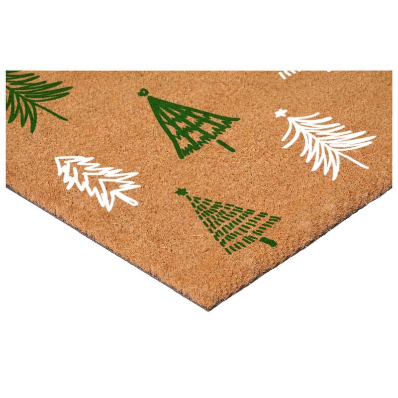 HomeRoots 17" X 29" Brown Green And White Christmas Trees Outdoor Coir Door Mat - 17.00' X '29.00