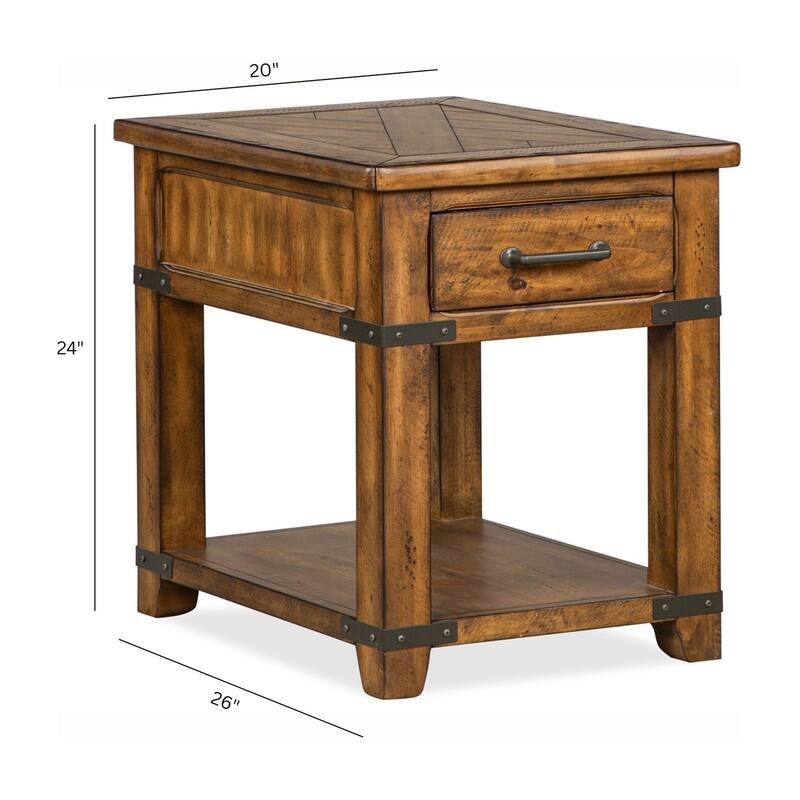 Magnussen Home Chesterfield Farmhouse Timber Rectangular End Table - 20''W x 26''D x 24''H