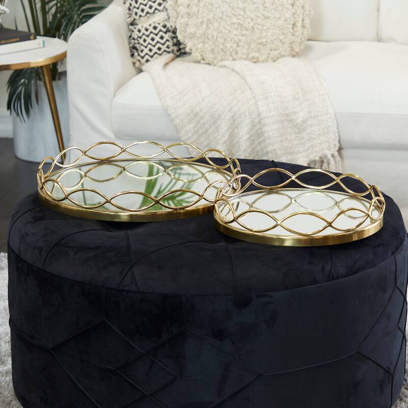 Contemporary Stainless Steel Metal Mirrored Tray (Set of 2) - Silver or Gold - Gold