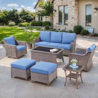 7PCS Swivel Sofa Chairs with Ottoman, Coffee Table - Brown