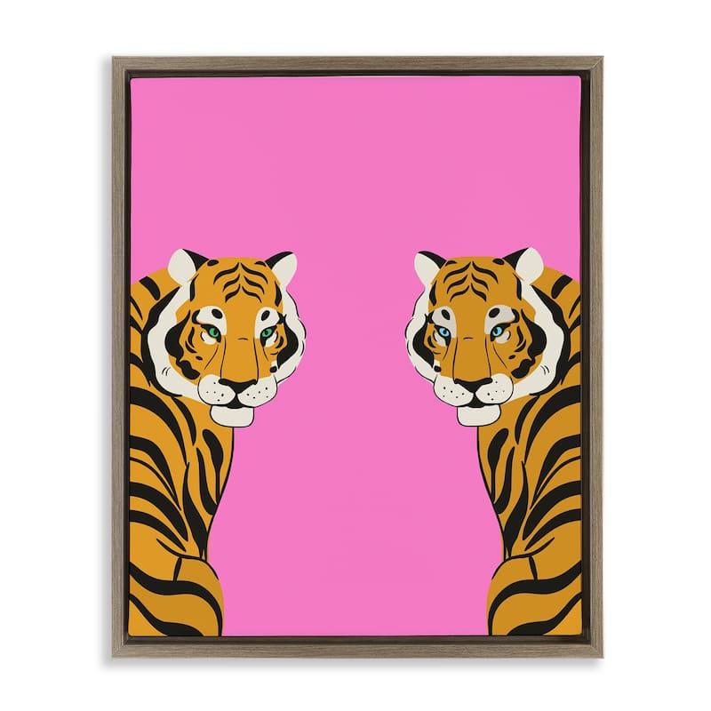 Stupell Bold Mirrored Tigers on Pink Framed Floater Canvas Wall Art Design By House of Lulu - 17 x 21 - Brown