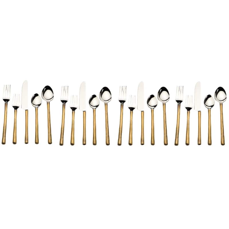 Matte Gold Stainless Steel Twenty Piece Hand Forged Flatware Set