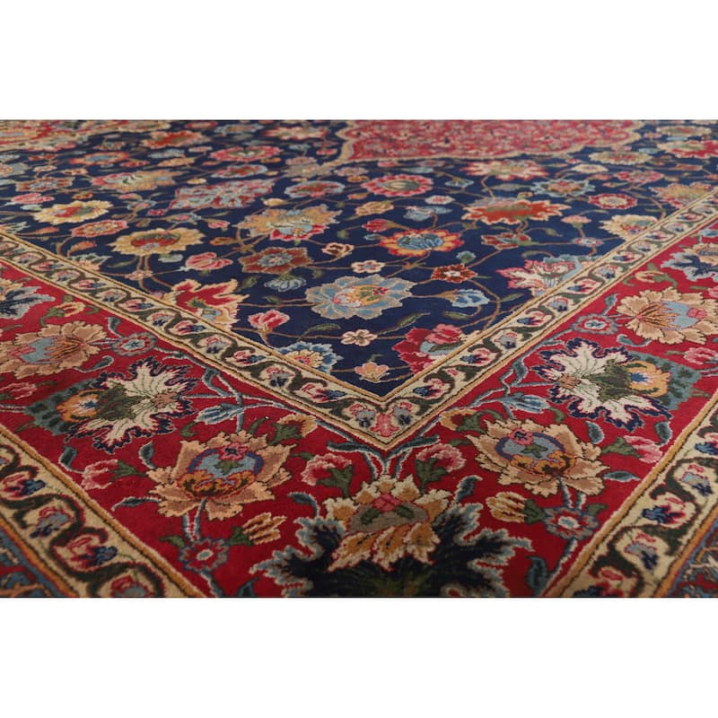 Navy Blue Vegetable Dye Tabriz Persian Large Rug Handmade Wool Carpet - 10'9" x 17'1" - 10'9" x 17'1" - Blue