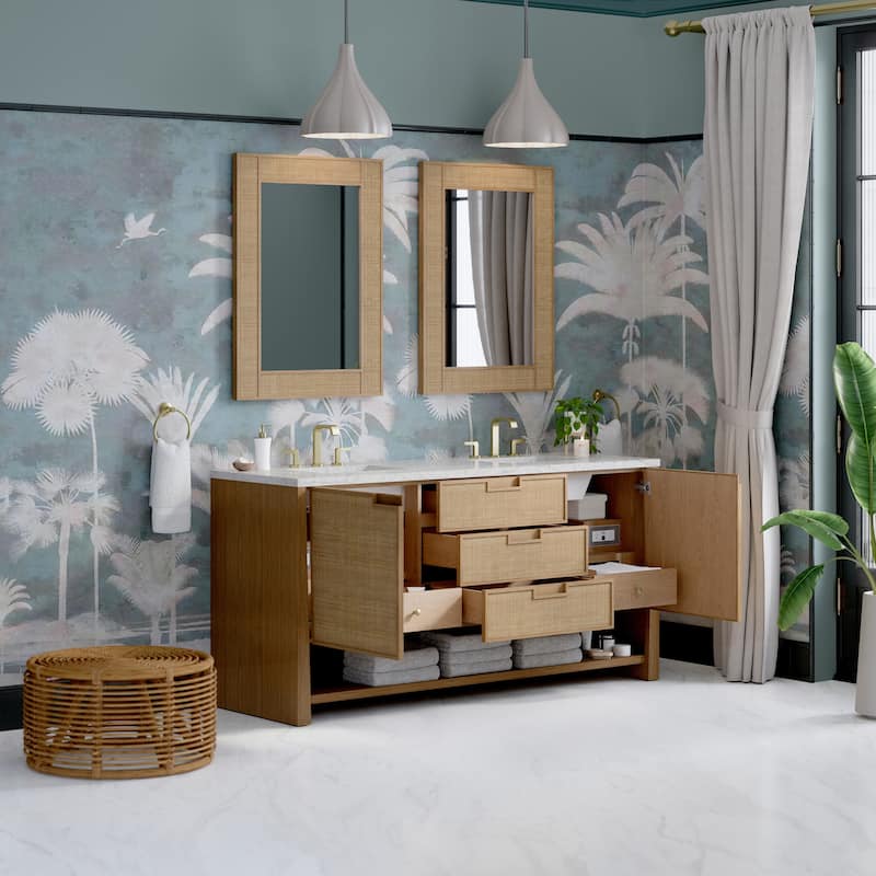 Solene 72" Double Vanity, Seaside Oak, w/FreePower Wireless Charger