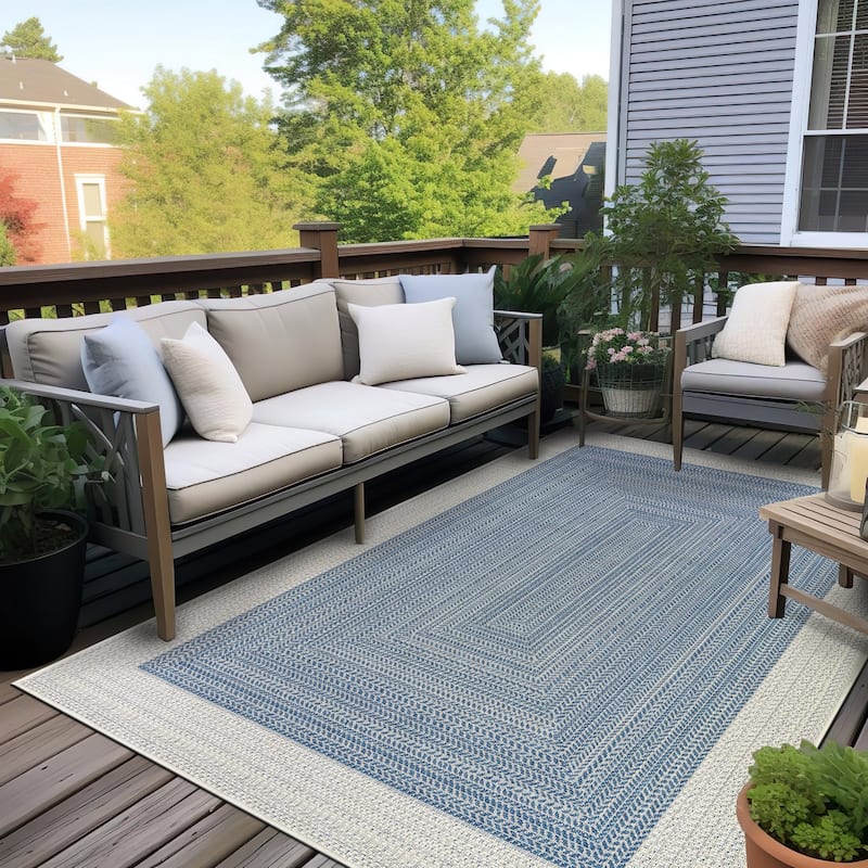 World Rug Gallery Contemporary Braided Weather Resistant Reversible Indoor/Outdoor Area Rug - 5' x 7' - Blue