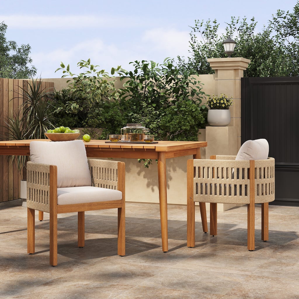 Beige Brown Wood Armchairs Patio Chair with Cushions, Dining Chairs 2-Piece Patio Chair Reading Chair Accent Chair