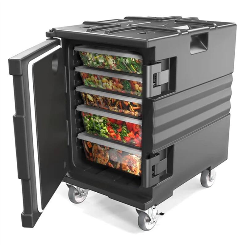 82 QT Insulated Food Pan Carrier with Lockable Wheels - Black