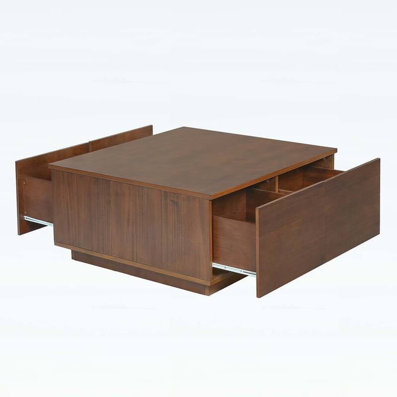 Square Coffee Table with 4 Spacious Drawers,Ideal for Modern and Traditional Living Rooms