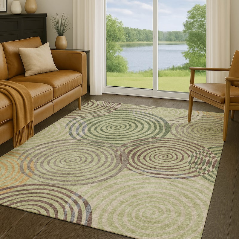 Machine Washable Indoor/ Outdoor Contemporary Swirls Chantille Rug