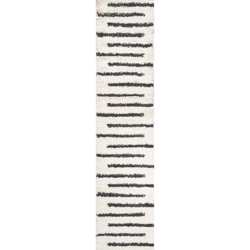 JONATHAN Y Cristo Berber Stripe Shag Area Rug - 2 X 8 - White/Black